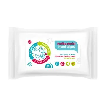Label design for packaging of antibacterial hand wipes, sticker design Stock Illustration