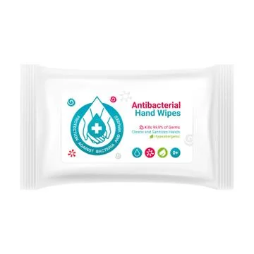 Label design for packaging of antibacterial hand wipes, sticker design Stock Illustration