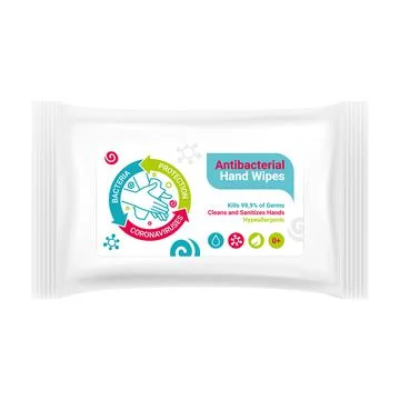Label design for packaging of antibacterial hand wipes, sticker design for pr Stock Illustration