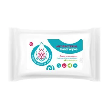 Label design for packaging of antibacterial hand wipes, sticker design for pr Stock Illustration