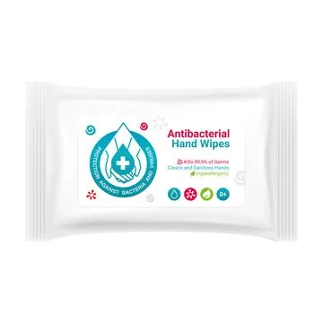 Label design for packaging of antibacterial hand wipes, sticker design for pr 스톡 일러스트