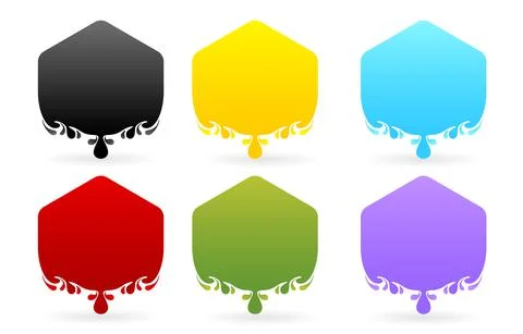 Label drops polygon models with six variation color isolated white background Stock Illustration
