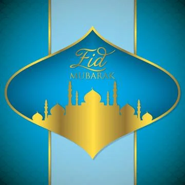 Label Eid Mubarak (Blessed Eid) card in vector format. Stock Illustration