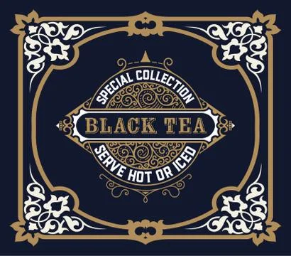 Label with floral frame Stock Illustration