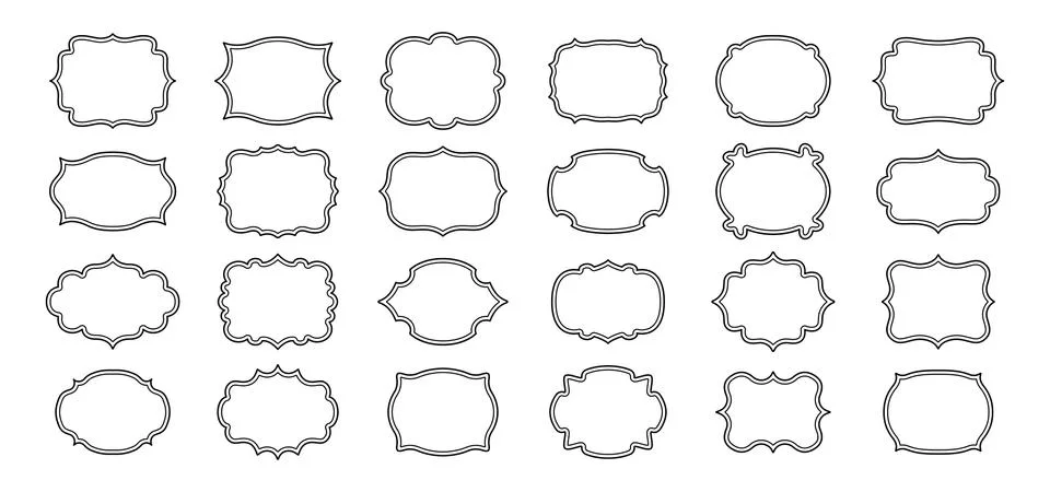 Label frames line set sticker tag outline shape Stock Illustration