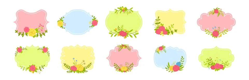 Label frames set sticker decorated floral vector 스톡 일러스트