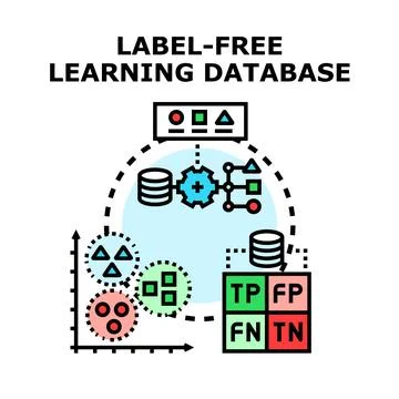Label free learning database processing data analysis concept イラスト素材