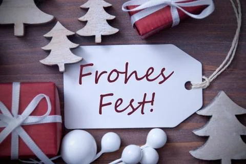 Label Gift Tree Frohes Fest Means Merry Christmas Stock Photos