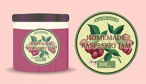 Label for homemade jam. raspberry jam packaging. Vector raspberry. Stock Illustration