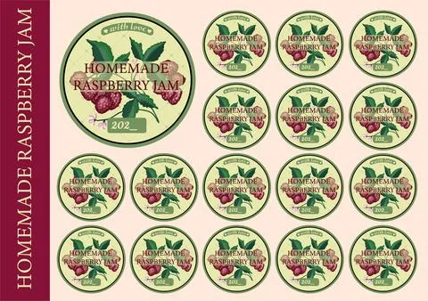 Label for homemade jam. raspberry jam packaging. Vector raspberry. Illustrazione stock
