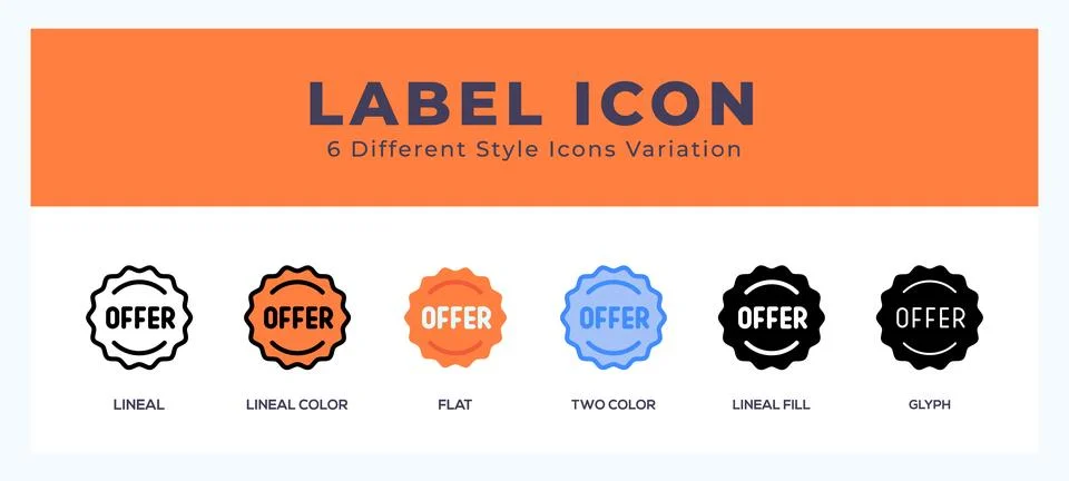 Label icon set with different styles. Design elements for logo. Vector illu.. Stock Illustration
