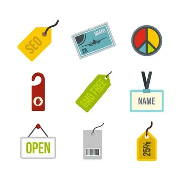 Label icon set, flat style Stock Illustration