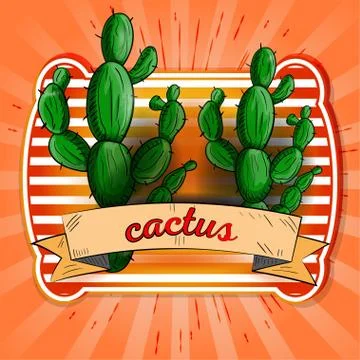 Label illustration of two cactus Stock Illustration