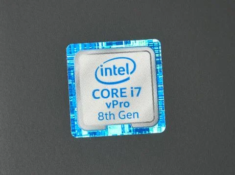 Label of Intel mobile CPU central processor unit i7 8th generation. Foto stock