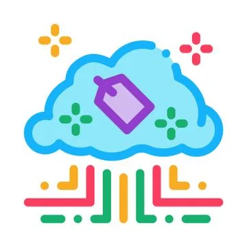 Label in internet cloud icon vector outline illustration Stock Illustration