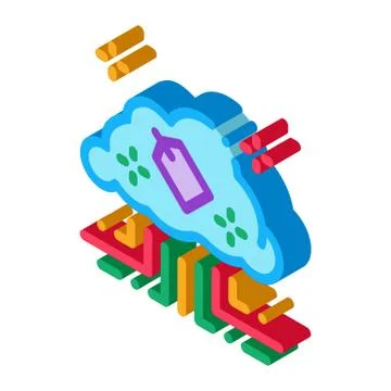 Label in internet cloud isometric icon vector illustration Stock Illustration