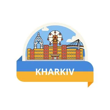 Label Kharkiv Flat Line Concept Stock Illustration