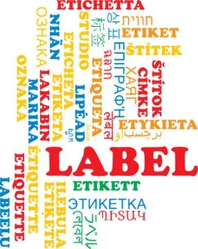 Label multilanguage wordcloud background concept Stock Illustration