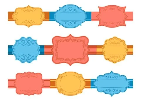 Label ornamental tape frames set vector retro tag Illustrazione stock