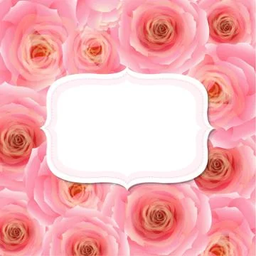 Label with pink rose Stock Illustration