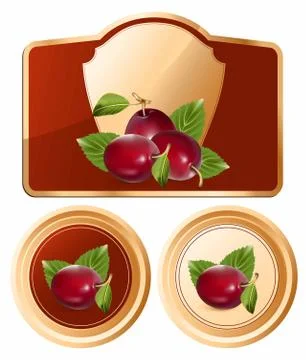 Label with plums Stock Illustration