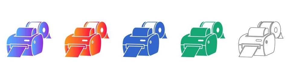 Label Printer Machine Icons Set Stock Illustration