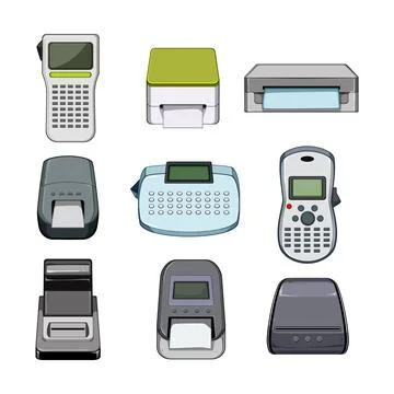 Label printer set cartoon vector illustration Stock Illustration