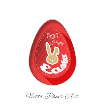 Label of red Easter egg with rabbit silhouette, shadow, line pattern and te.. Stock Illustration
