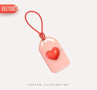 Label sale on strings 3d vector Icon with red heart. Realistic Elements for r Illustrazione stock