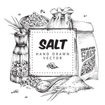 Label with salt elements a vector illustration in engraved style. Illustrazione stock