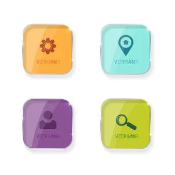 Label set vector. 4 color buttons with glass surfise. icons Stock Illustration