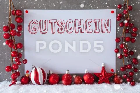 Label, Snowflakes, Christmas Balls, Gutschein Means Voucher Stock Photos