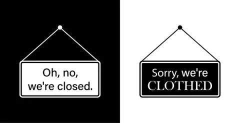 Label Sorry, we're clothes, or oh no we're closed. Vector icon. Stock Illustration