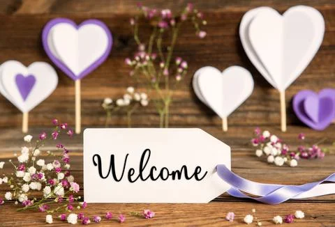 Label With Spring Flowers, Hearts, Text Welcome Stock Illustration
