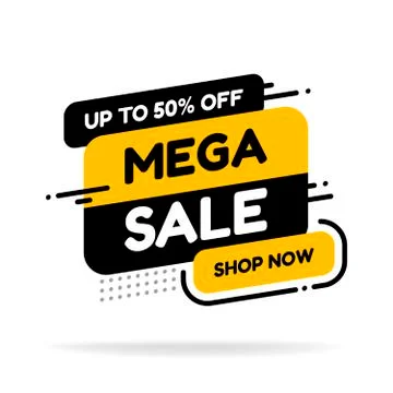 Label template mega sale with button shop now. Vector flat illustrations. Big Stockillustratie