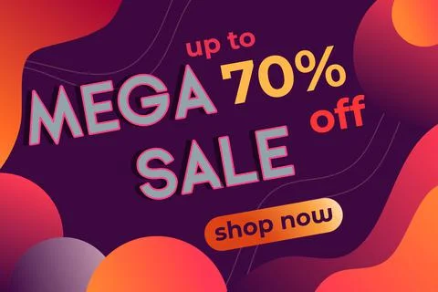 Label template mega sale with button shop now. Vector flat illustrations. Big Stock Illustration