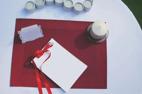 Label for a text on decorated table Stock Photos