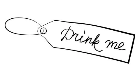 Label with the text Drink me. Hand drawn outline cartoon tag. Stock vector il Stock Illustration