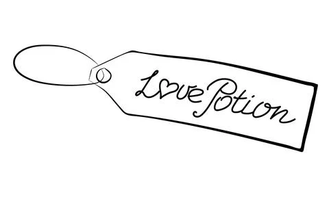 Label with the text Love Potion. Hand-drawn outline cartoon tag. Stock vector Stock Illustration