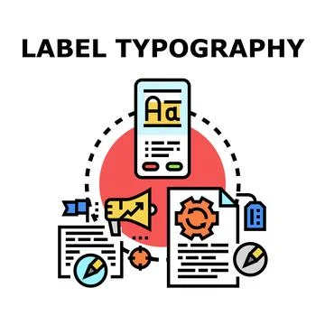 Label typography design process branding content creation Stock-Illustration