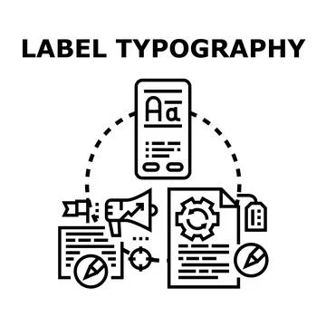 Label typography design process branding content creation Stock-Illustration