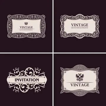 Label vector frames elegant border set. Vintage banner design Illustrazione stock