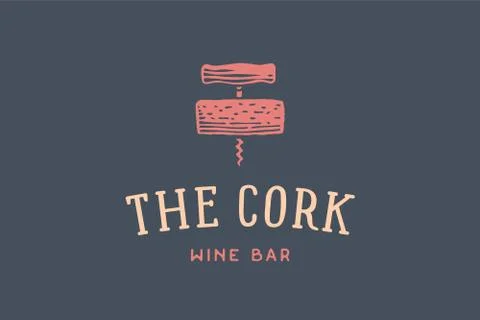 Label of wine bar with corkscrew Stock Illustration