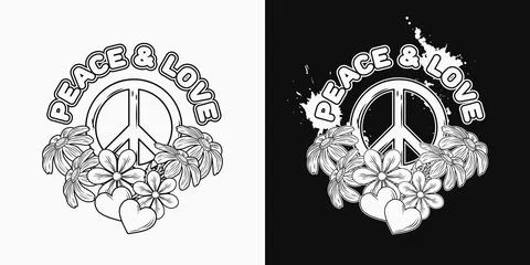Label wit peace sign,chamomiles Stock Illustration