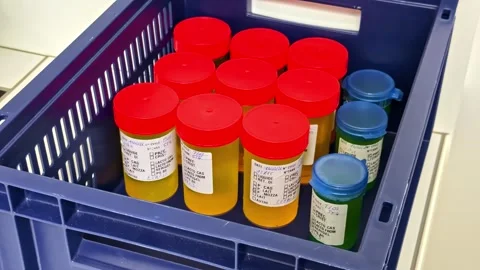 Labeled Dairy Laboratory Sample Containers Red Blue Lids Science Research Crate 動画素材 333500754