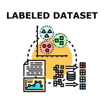 Labeled dataset concept for machine learning algorithm Stock Illustration