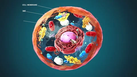 Labeled Eukaryotic cell, nucleus and organelles and plasma membrane - 3d il.. Stock Footage 315719219