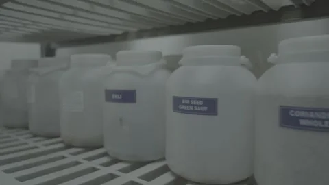 Labeled white containers in a facility Stock-Footage 327356729
