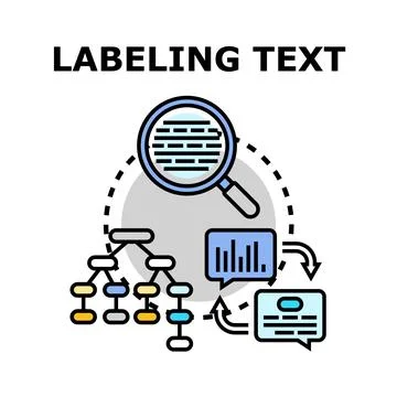 Labeling text data for machine learning analysis Stock Illustration