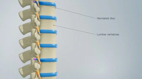 Labelled Wide View Of A Lumbar Spinal Column Stock Footage 343893541